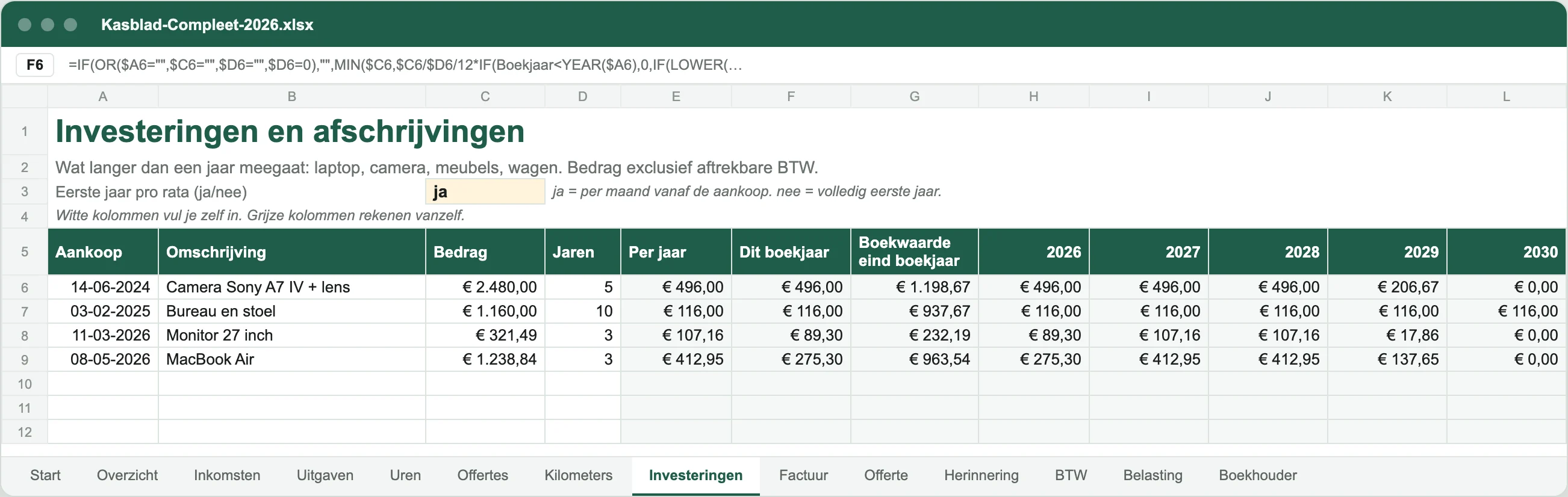 Tabblad Investeringen
